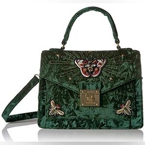 Aldo satchel crossbody velvet with moths / insects rhinstone detail vintage insp